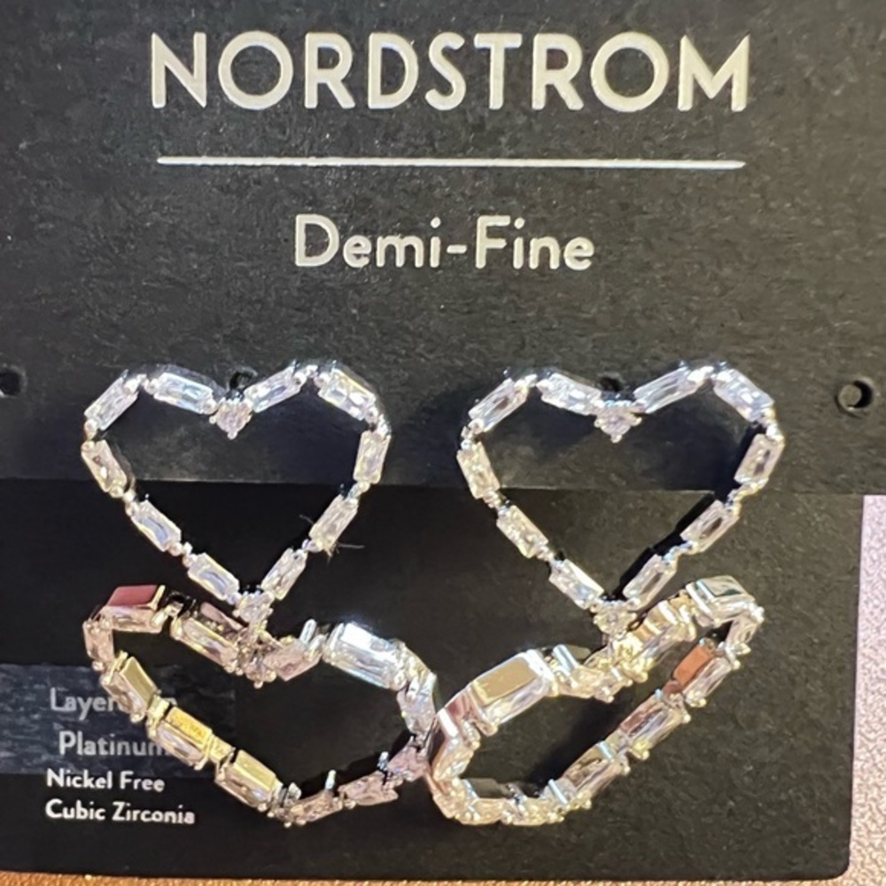 Nordstrom Double Cubic Zirconia Platinum Open Heart Drop Earrings::NWT::